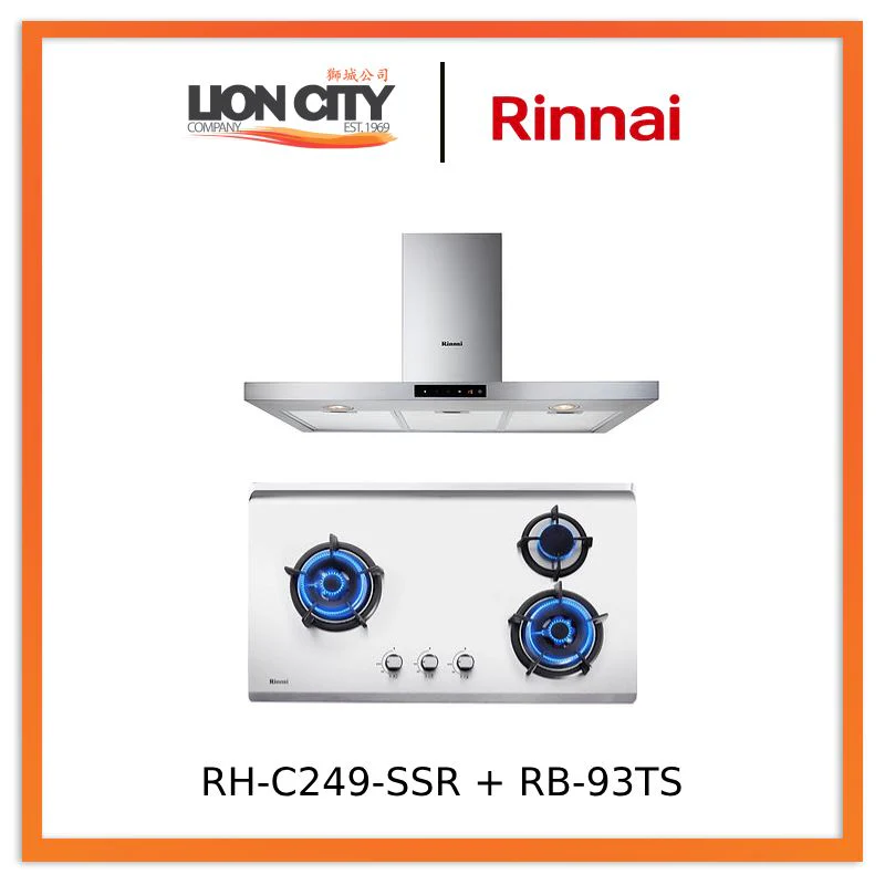 Rinnai RH-C249-SSR Chimney Cooker Hood + RB-93TS Stainless Steel Hob