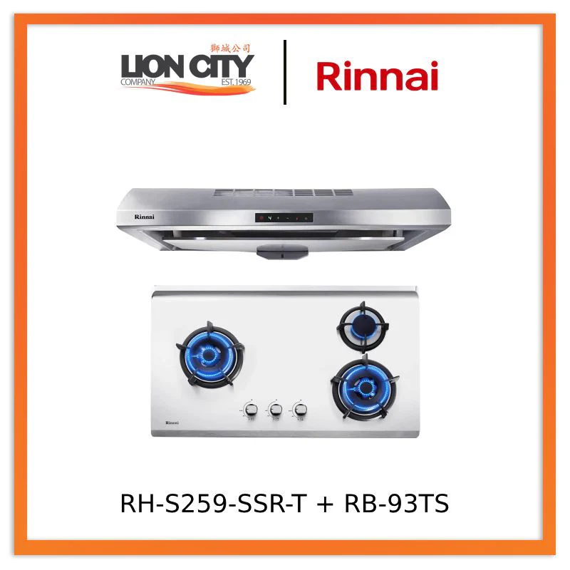 Rinnai RH-S259-SSR-T Cooker Hood + RB-93TS Stainless Steel Hob