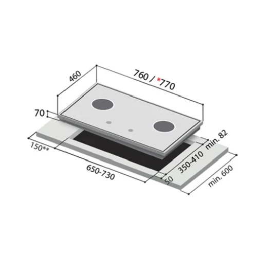 RinnaI RH-S309-GBR-T Cooker Hood + RB-72G Gas Hob - Image 6