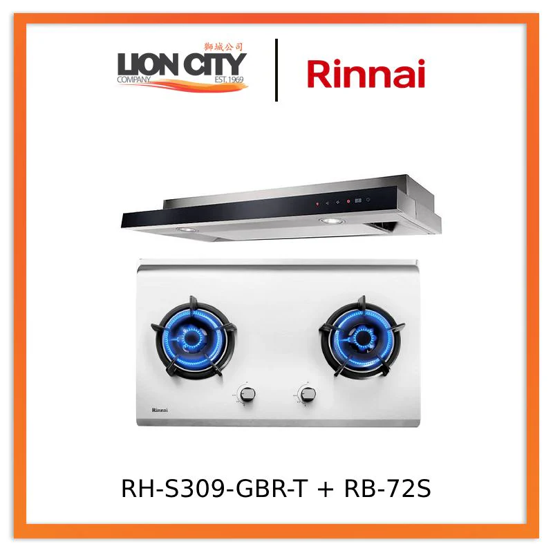 RinnaI-RH-S309-GBR-T-Cooker Hood + RB-72S Stainless Steel Hob