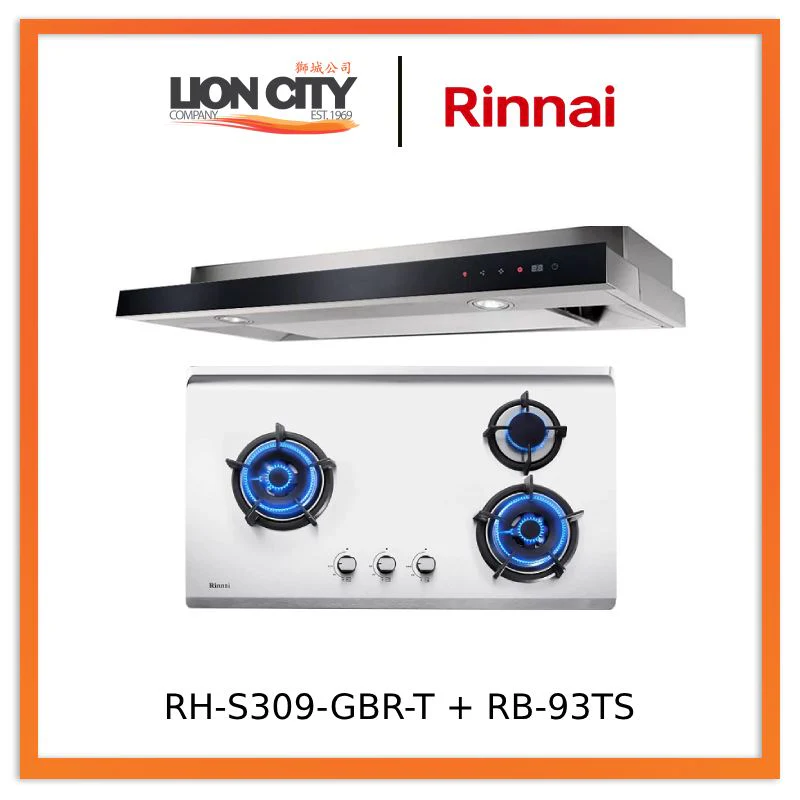 RinnaI-RH-S309-GBR-T-Cooker Hood + RB-93TS Stainless Steel Hob