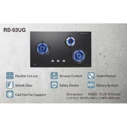 Rinnai RH-S309-GBR-T-Cooker Hood + RB-93UG Schott Glass Hob - Image 7