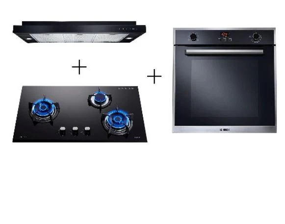 Rinnai RH-S329-PBR SLIMLINE Hood + RB-93UG 3 BURNER GLASS HOB + RO-E6208TA-EM BUILT IN OVEN