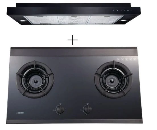 Rinnai RH-S329-PBR SLIMLINE Hood + Rinnai RB-2Gi-LPG 2 Inner Burner Built-In Hob Tempered Glass (Black)