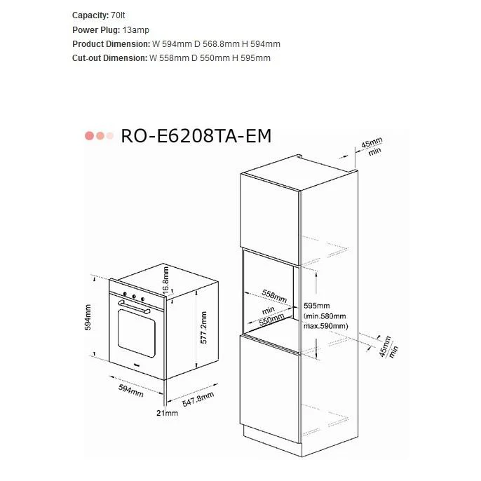 Rinnai RO-E6208TA-EM 70L 8 Function Built-In Oven - Image 5