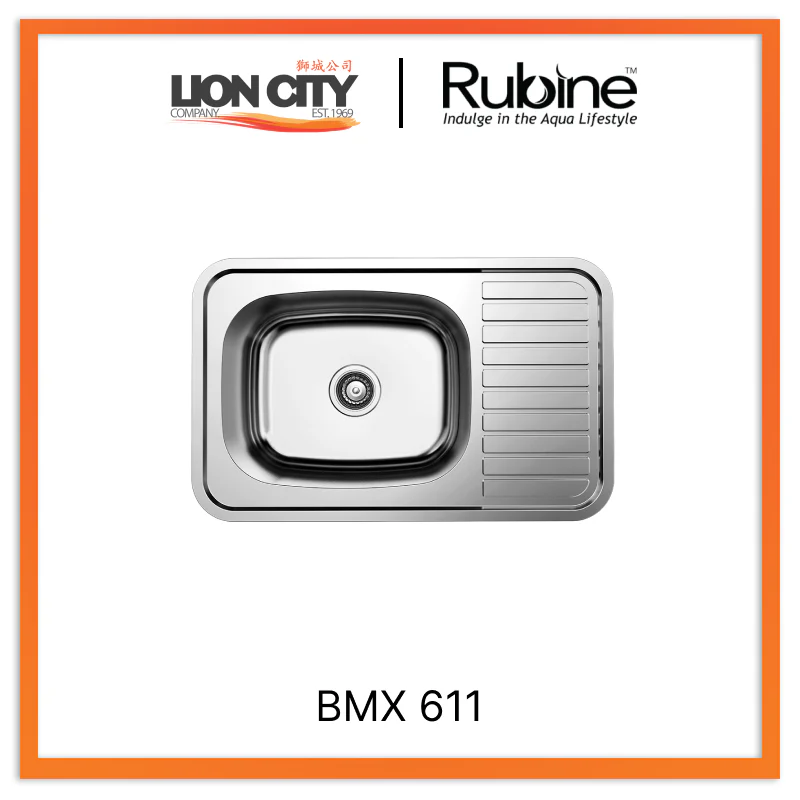Rubine 1 Bowl + Drainer Inset Stainless Steel Kitchen Sink BMX 611