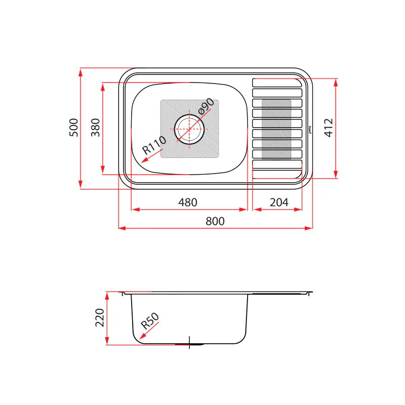 Rubine 1 Bowl + Drainer Inset Stainless Steel Kitchen Sink BMX 611 - Image 4