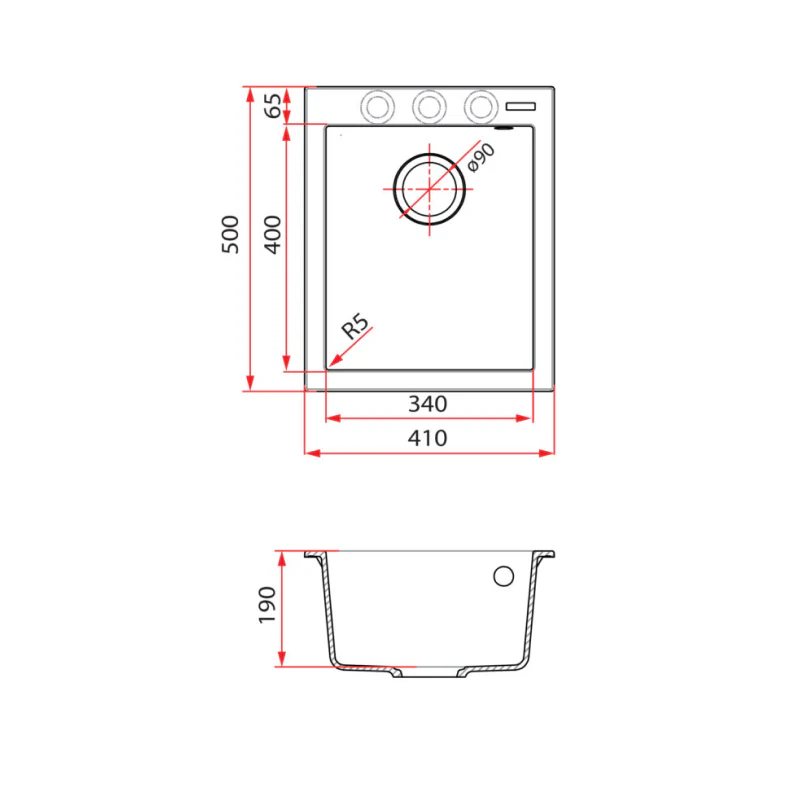 Rubine 1 Bowl Inset Granite Kitchen Sink MEQ 810-41 PB - Image 3