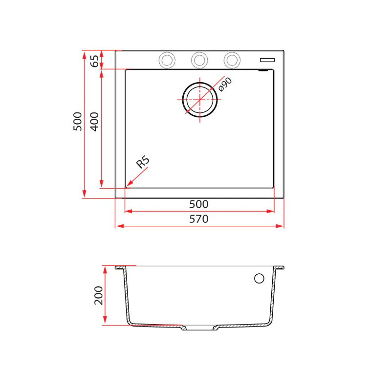 Rubine 1 Bowl Inset Granite Kitchen Sink MEQ 810-57 PB - Image 2