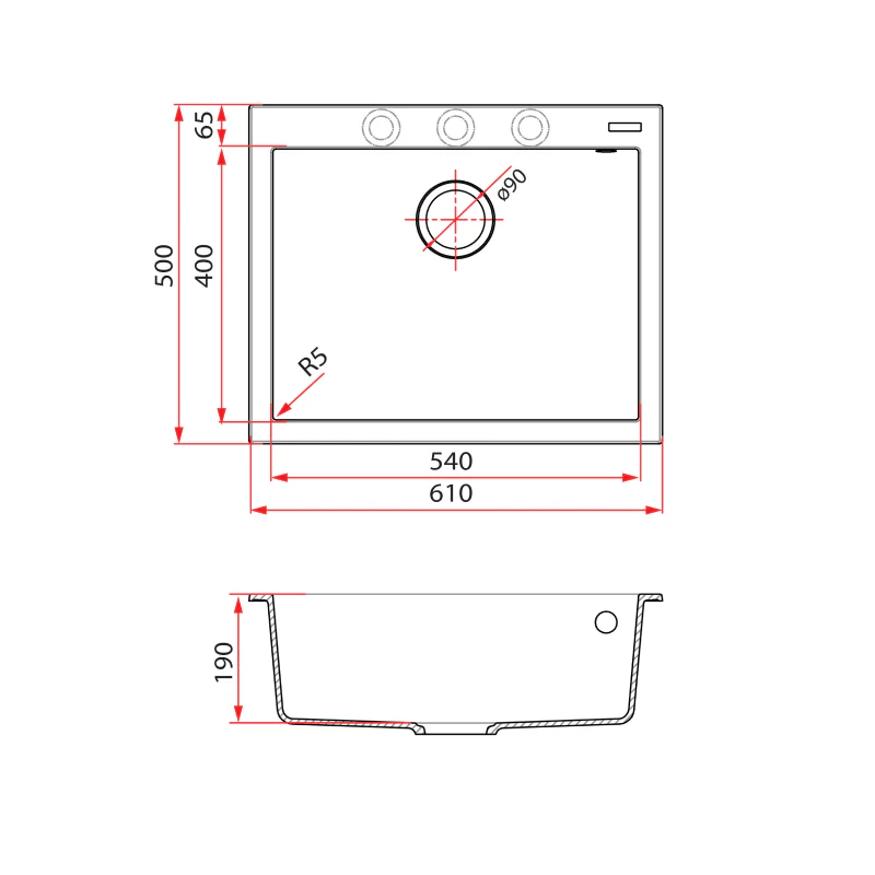 Rubine 1 Bowl Inset Granite Kitchen Sink MEQ 810-61 TI - Image 3