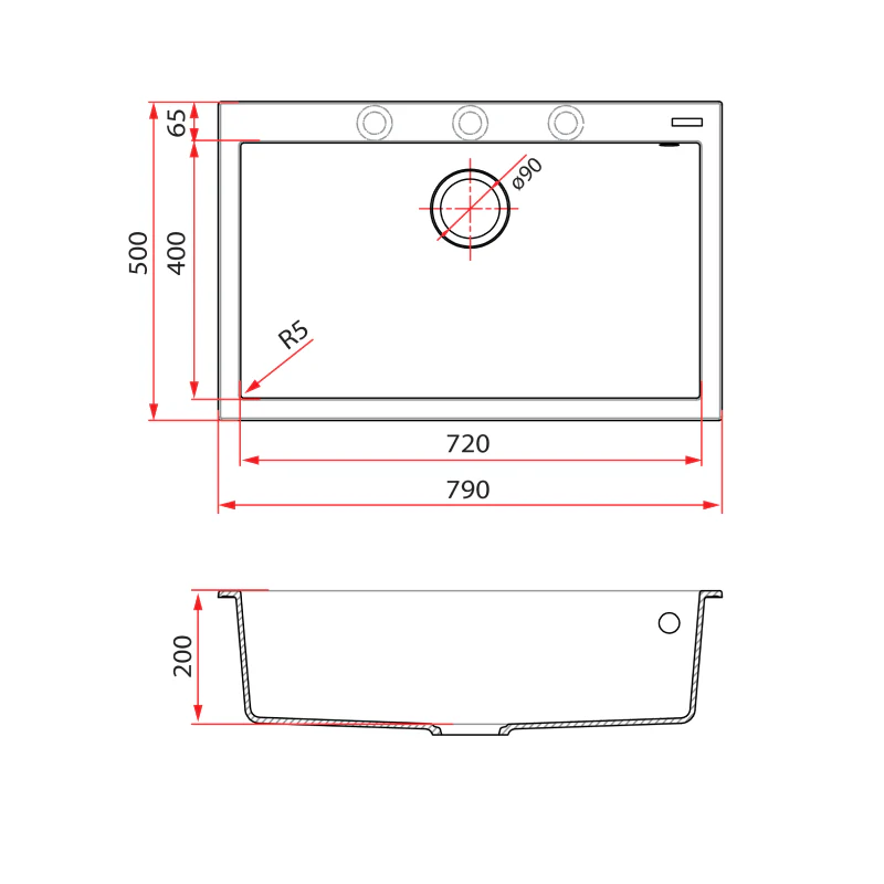 Rubine 1 Bowl Inset Granite Kitchen Sink MEQ 810-79 PB - Image 3
