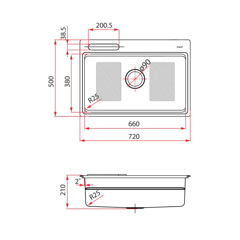 Rubine 1 Bowl Inset Stainless Steel Kitchen Sink FEX 810-73K - Image 4