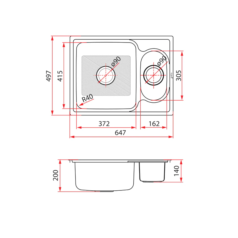 Rubine 1½ Bowl Inset Stainless Steel Kitchen Sink ZEX 850 - Image 4