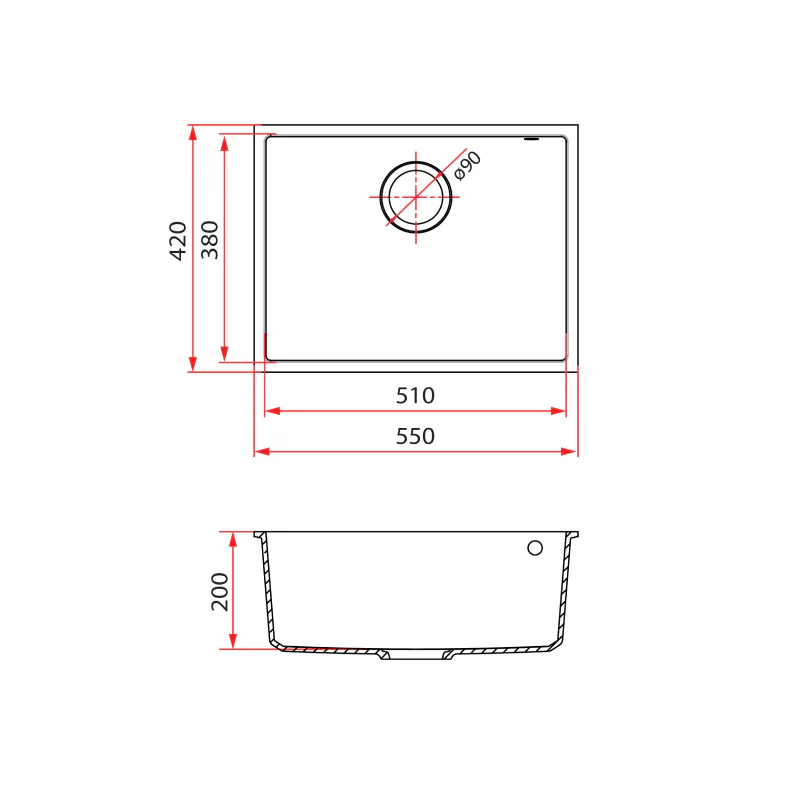 Rubine 1 Bowl Undermount Granite Kitchen Sink MEQ 810-54U PB - Image 3