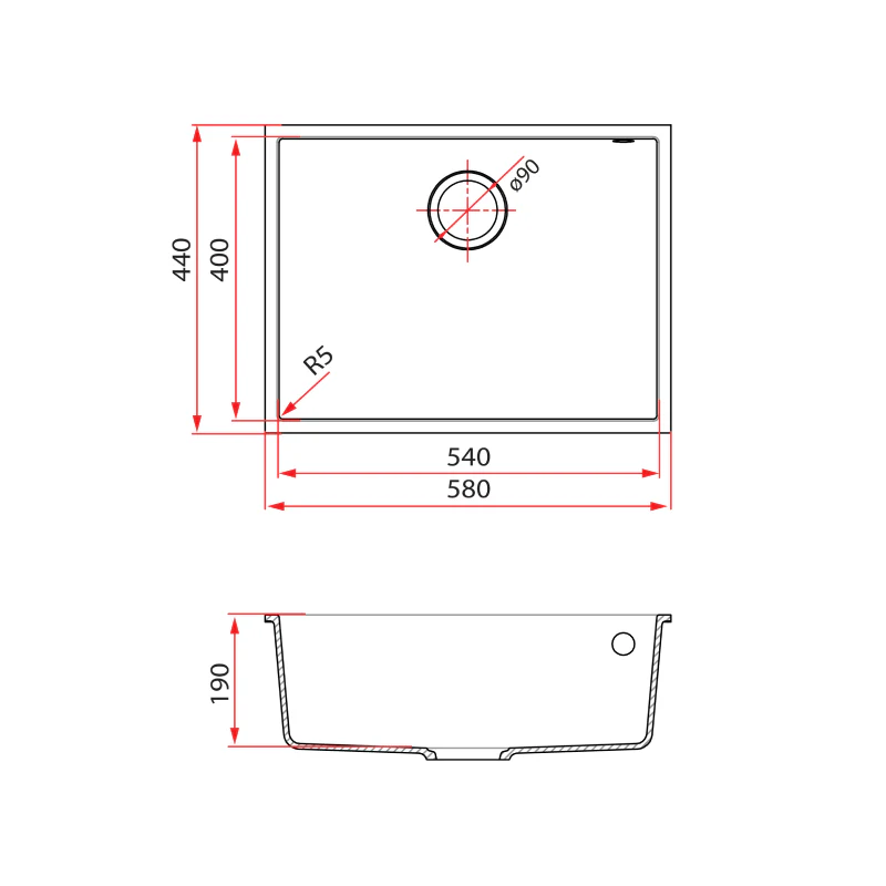 Rubine 1 Bowl Undermount Granite Kitchen Sink MEQ 810-58U WH - Image 3