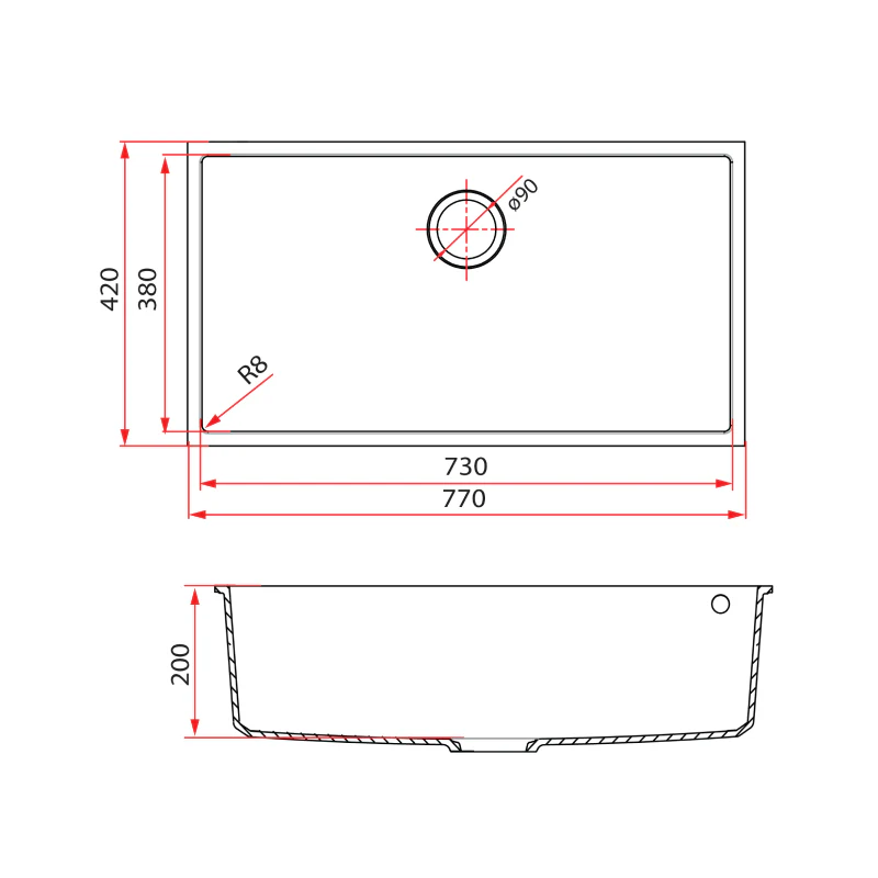 Rubine 1 Bowl Undermount Granite Kitchen Sink MEQ 810-76U PB - Image 3