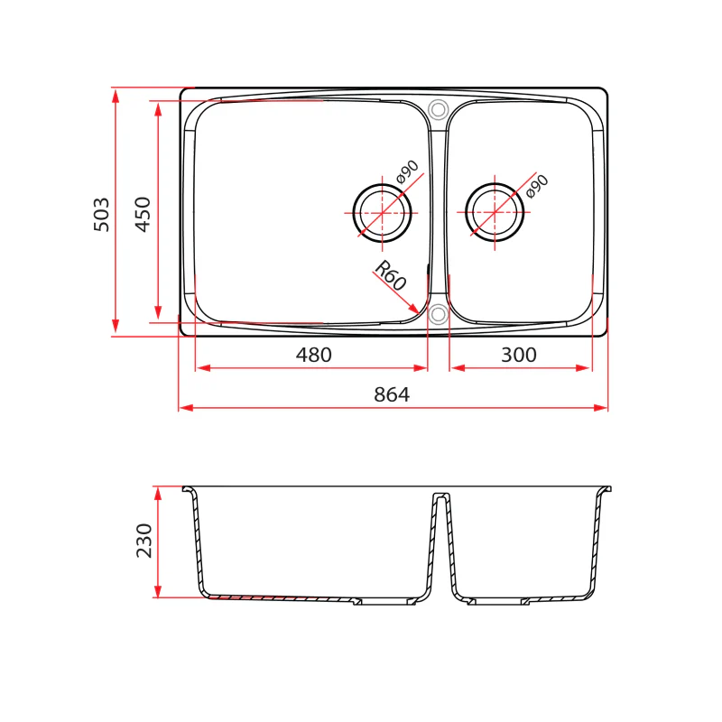 Rubine 1¾ Bowls Inset Granite Kitchen Sink MEQ 860-86 PB - Image 3