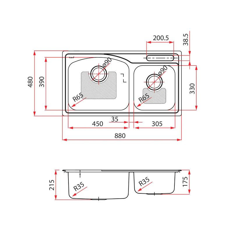 Rubine 1¾ Bowls Inset Stainless Steel Kitchen Sink FEX 860L-88K - Image 4