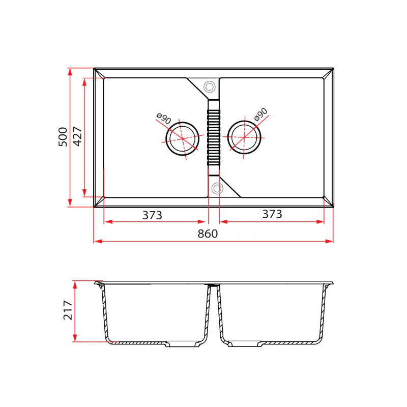 Rubine 2 Bowls Inset Granite Kitchen Sink MEQ 820 TI - Image 3