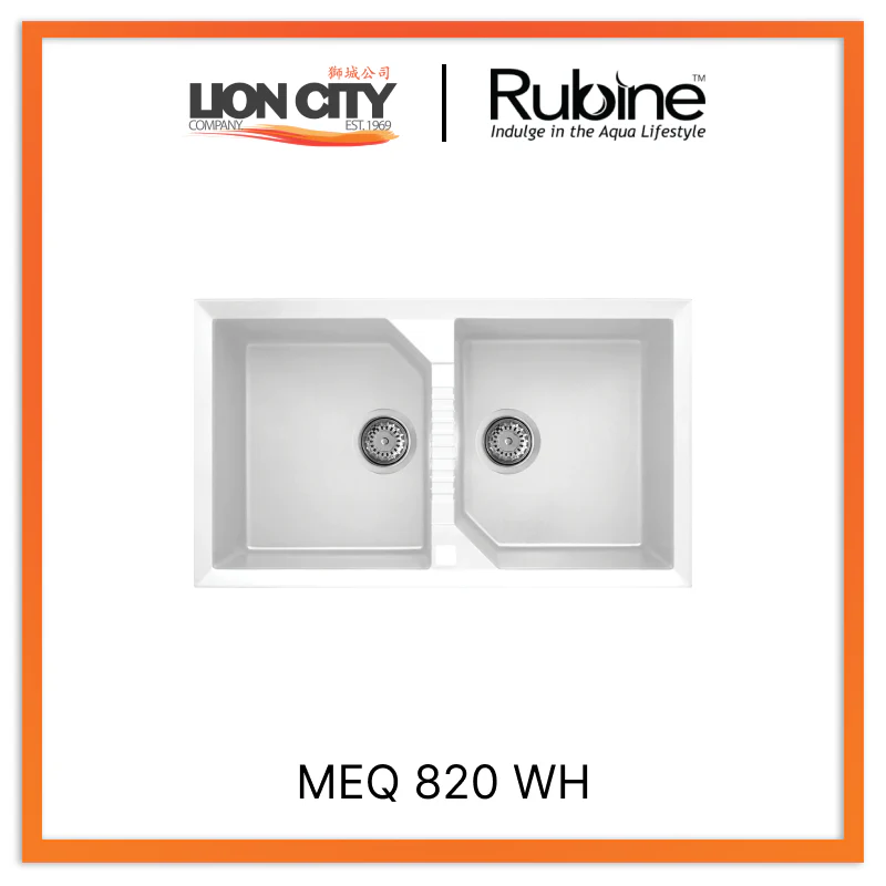 Rubine 2 Bowls Inset Granite Kitchen Sink MEQ 820 WH