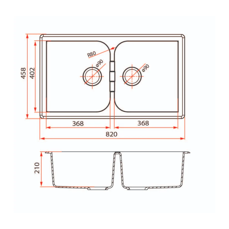 Rubine 2 Bowls Undermount Granite Kitchen Sink MEQ 820-82U PB - Image 2
