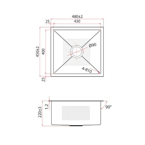 Rubine 3½” Basket Waste and Bottle-Trap Kitchen Sink KNX 810-48U GM - Image 3
