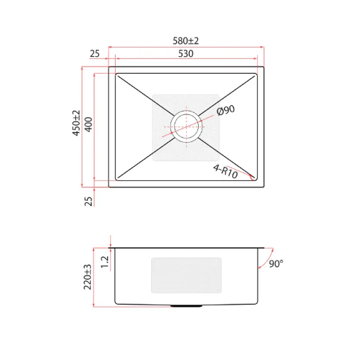 Rubine 3½” Basket Waste and Bottle-Trap Kitchen Sink KNX 810-58U GM - Image 4
