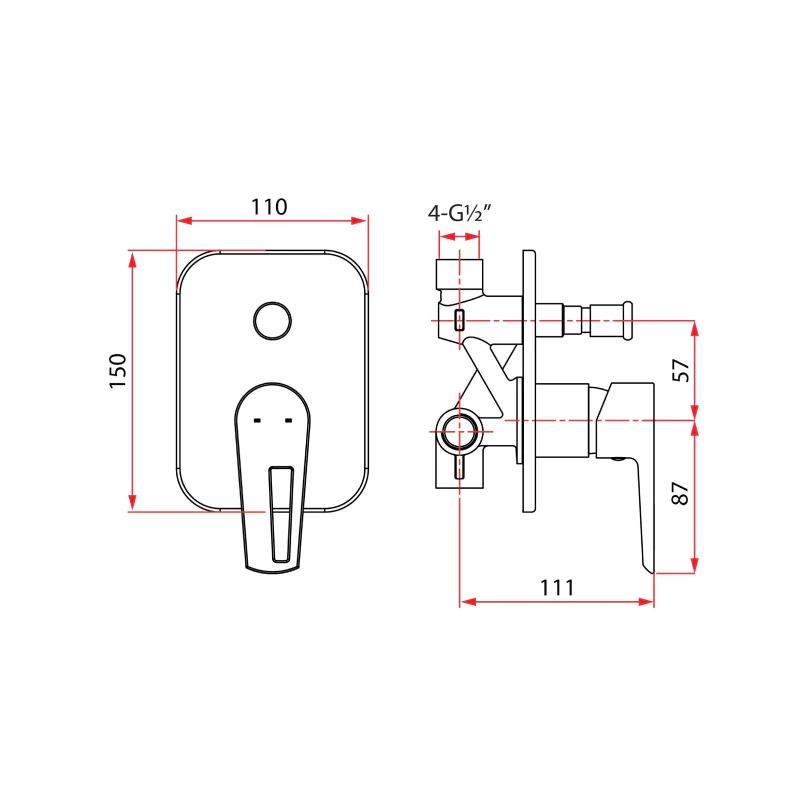 Rubine Conceal Bath Mixer Stylo 9169 Hot and Cold - Image 3