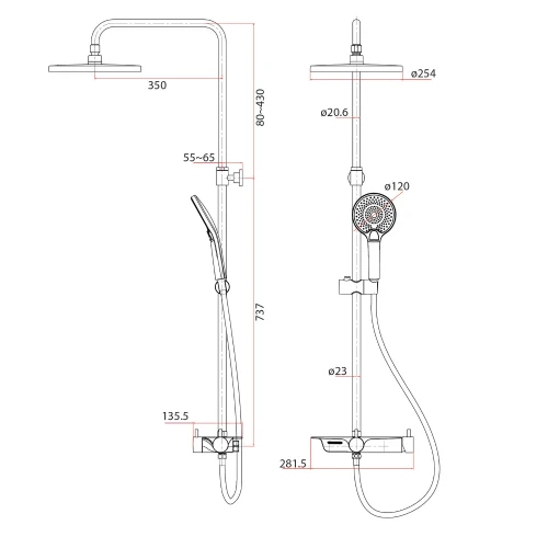 Rubine Deckos RSC-DECKOS-U2-GM Round Rainshower Column With Mixer Shelf - Image 4