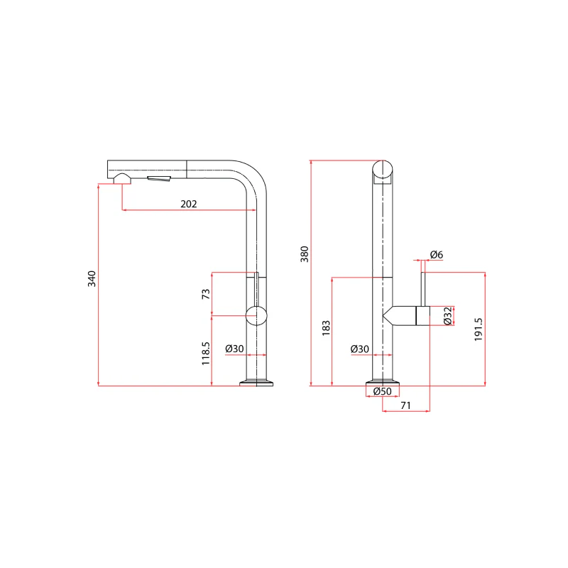 Rubine Inox 7744PS GD Pull-Out Spray Sink Mixer/ Cold Tap - Image 4
