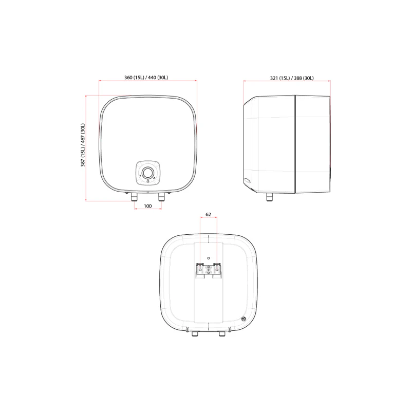 Rubine RA 15B SIN2.5 Paris 15L Above-Sink Storage Water Heater - Image 3