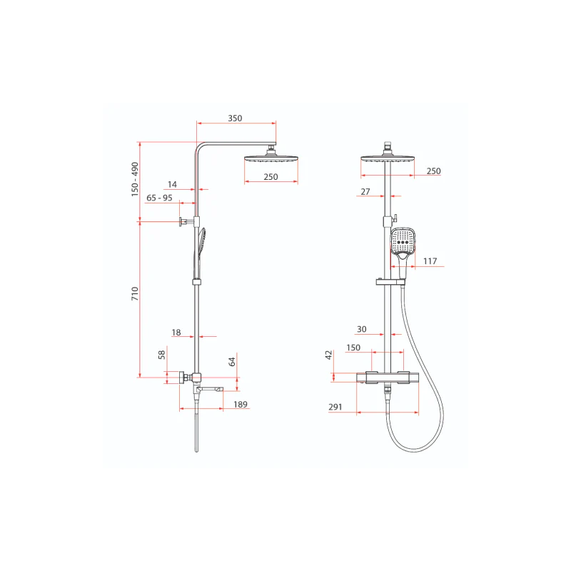 Rubine RSC-THERMO-S41-CH 4F Rainshower Column With Mixer Chrome - Image 2