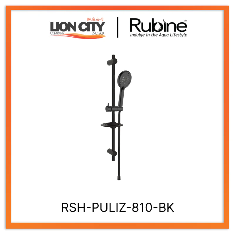 Rubine RSH-PULIZ-810-BK 4F Shower Set with Sliding Rod Matte Black
