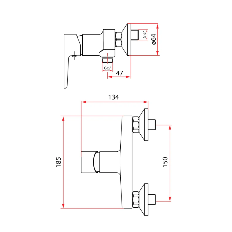 Rubine Shower Mixer Matt Black STYLO 9160 BK Hot and Cold - Image 3