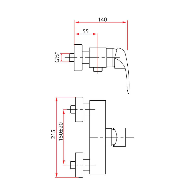 Rubine Shower Mixer Platino 6060 - Image 3