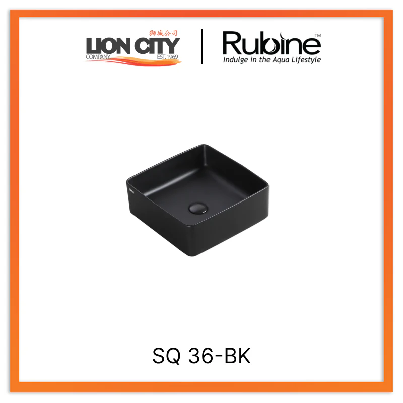 Rubine SQ 36-BK Countertop Square Ceramic Basin