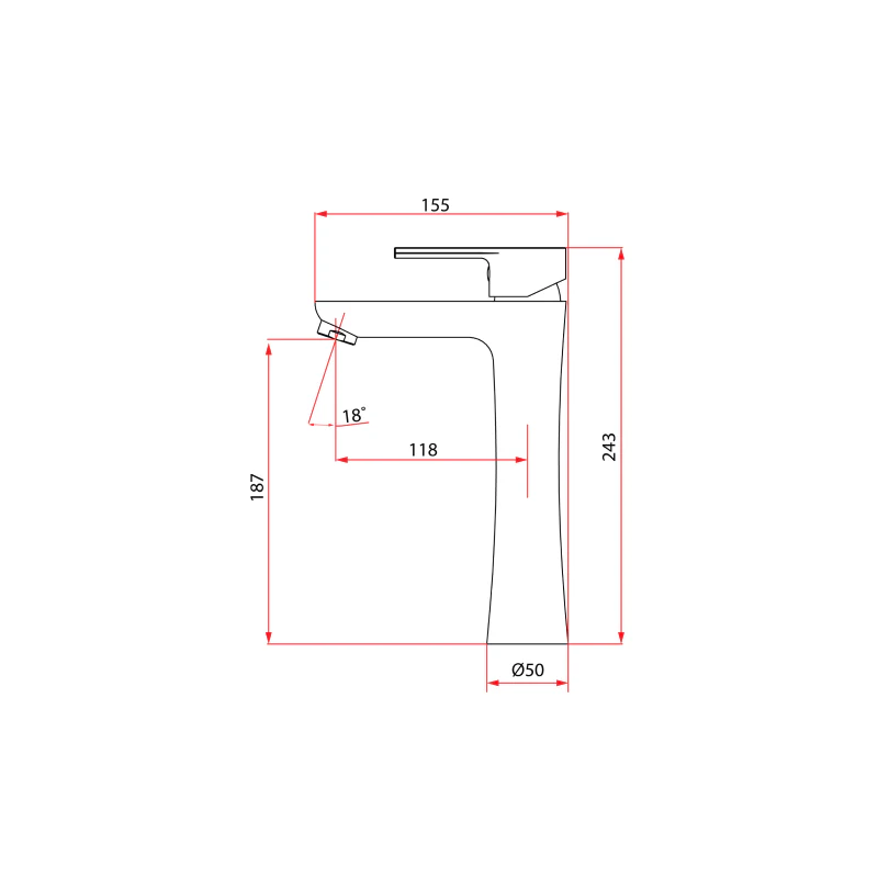 Rubine Unico 5621LX BK Tall Basin Mixer Matt Black - Image 3