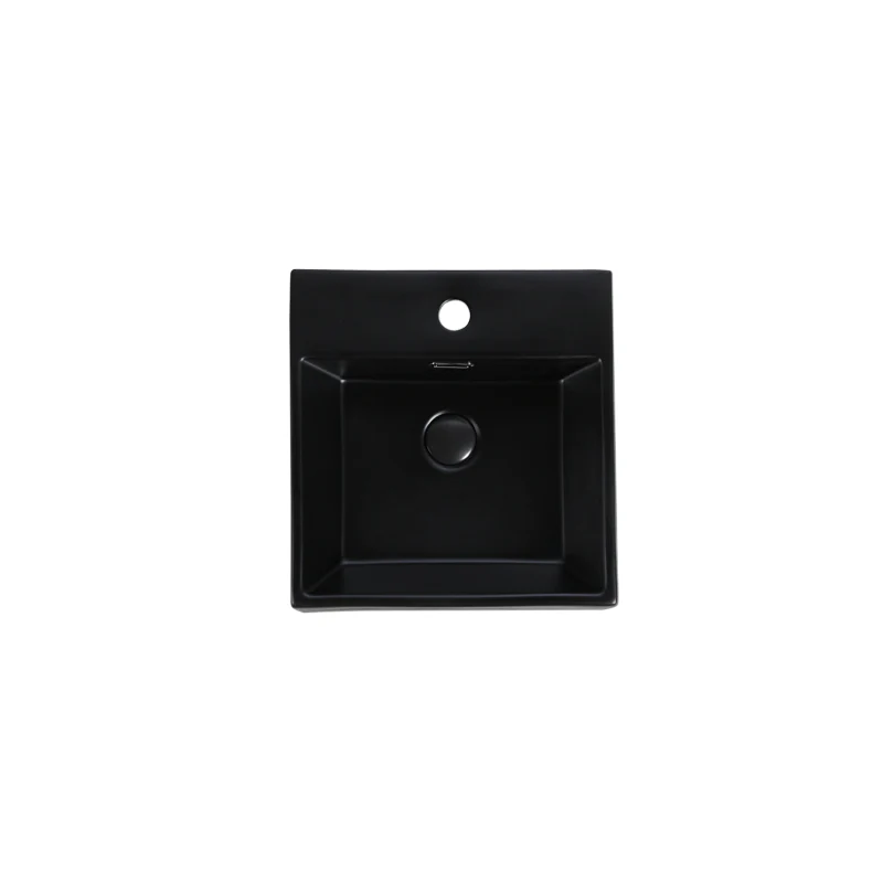 Rubine VENTO 40M-BK Wall-Hung / Countertop Square Ceramic Basin - Image 2