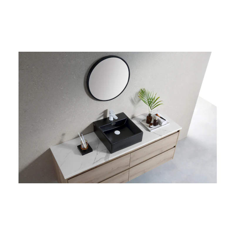 Rubine VENTO 40M-BK Wall-Hung / Countertop Square Ceramic Basin - Image 4