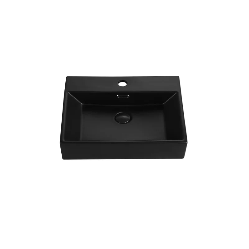 Rubine VENTO 50M-BK Wall-Hung / Countertop Rectangular Ceramic Basin - Image 2