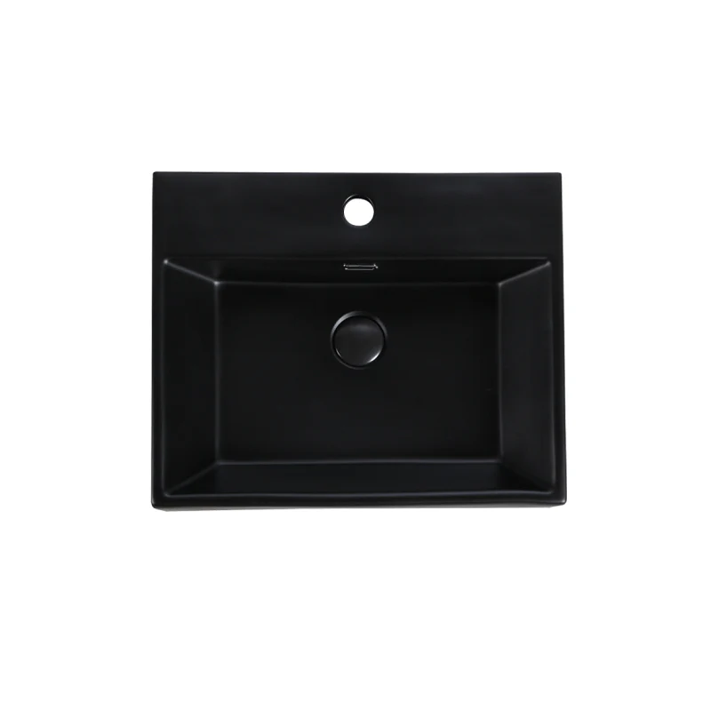 Rubine VENTO 50M-BK Wall-Hung / Countertop Rectangular Ceramic Basin - Image 3
