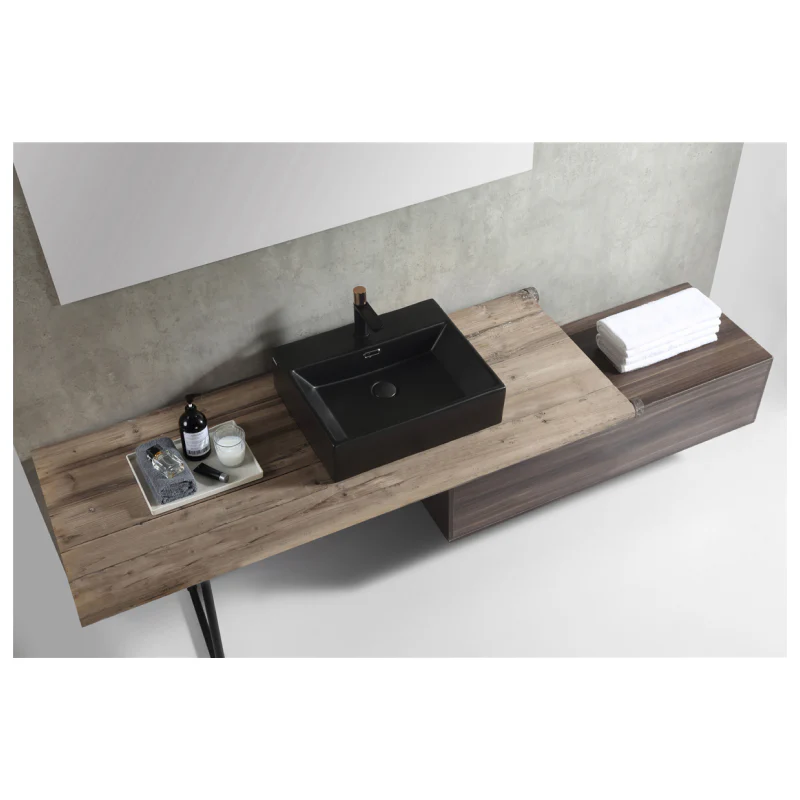 Rubine VENTO 50M-BK Wall-Hung / Countertop Rectangular Ceramic Basin - Image 4