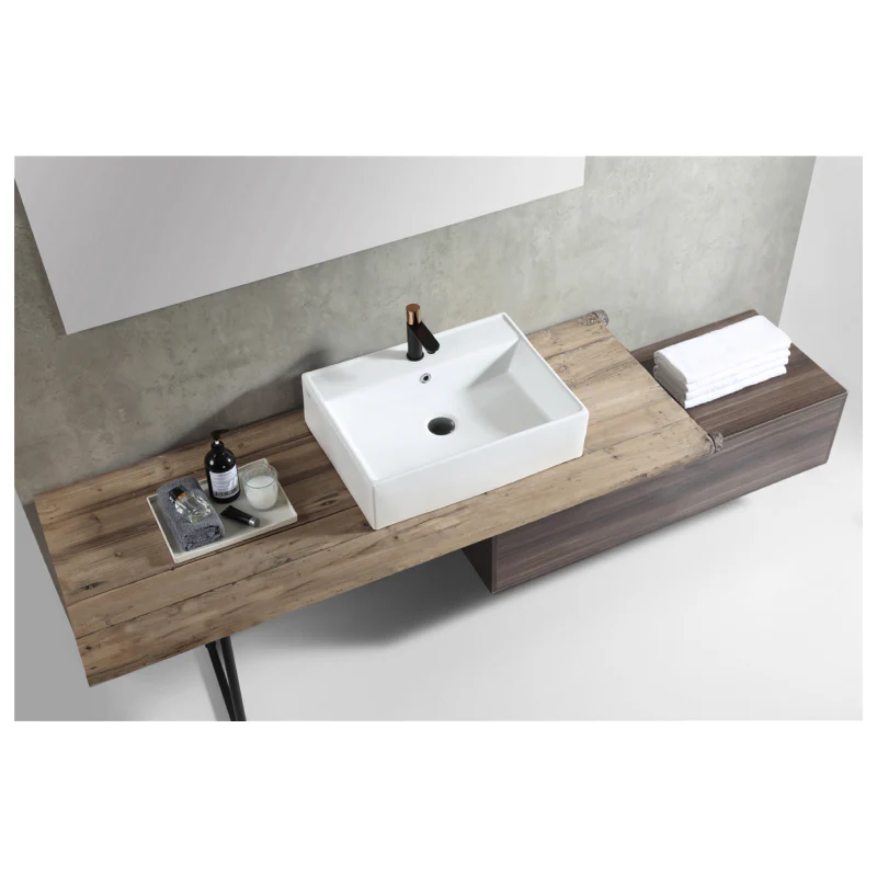 Rubine VENTO 58M Wall-Hung / Countertop Rectangular Ceramic Basin - Image 4