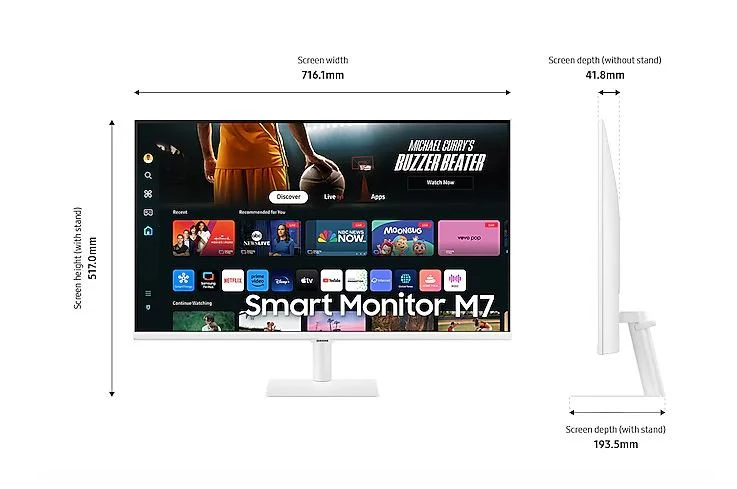 Samsung 32-Inch Smart Monitor M7 M70D 4K UHD White - Image 5