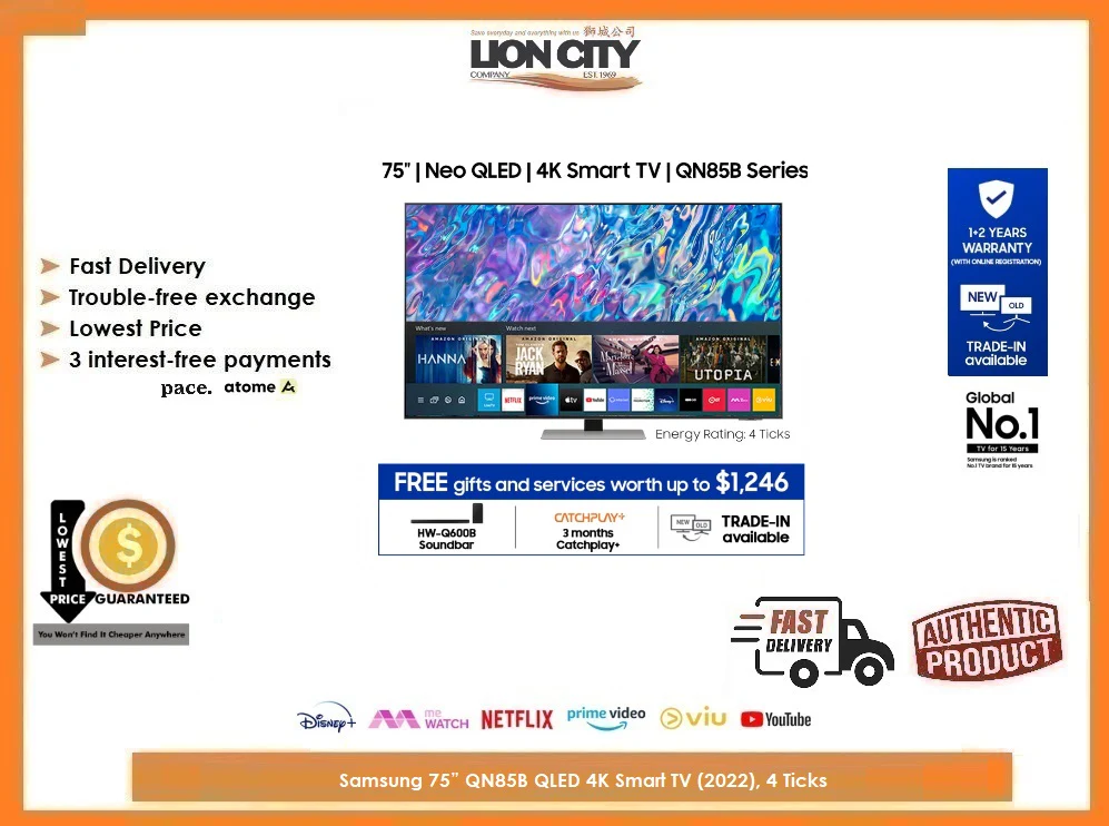 Samsung 75" QA75QN85BAKXXS QN85B Neo QLED 4K Smart TV (2022) 4 Ticks - Image 2