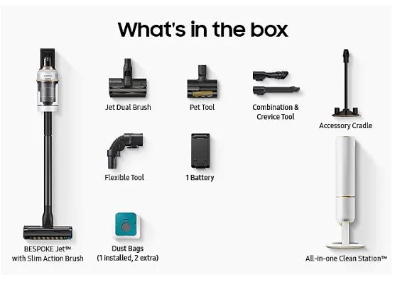 Samsung VS20A95843W/SP BESPOKE Jet Complete Stick Vacuum Cleaner with All-in-One Clean Station - Image 6