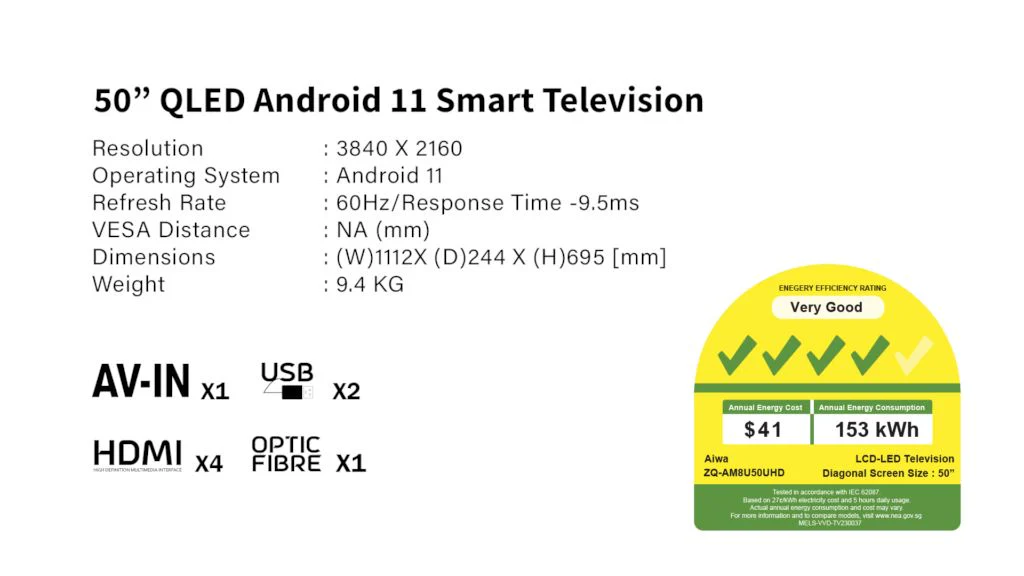 Aiwa ZQ-AM8U50UHD 50″ | 4K HDR | Android 11 Smart TV | Frameless TV | Ticks 4 | Q LED - Image 3