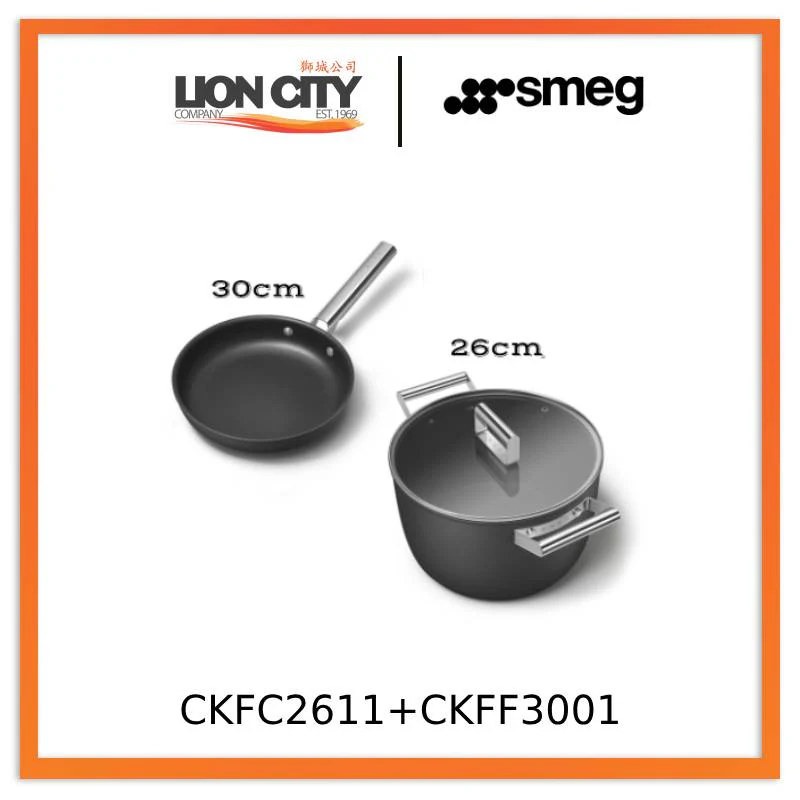 Smeg CKFC2611 30cm Frying Pan + CKFF3001 26cm Casserole with Lid