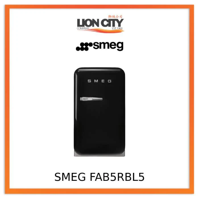Smeg FAB5RBL5 Free Standing Refrigerator One Door, Black 50's Style Aesthetic