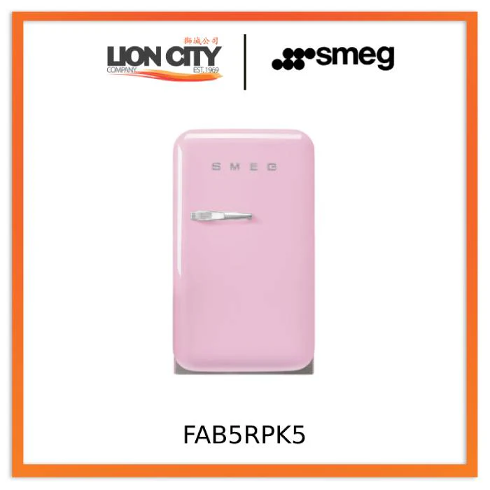 Smeg FAB5RPK5/RCR5/RRD5/RBL5/RWH5/ROR5/RPG5/RPB5 Free Standing Refrigerator One Door, Pink 50's Style Aesthetic